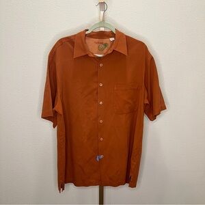 Caribbean Short Sleeve Button Down Shirt Terra Cotta Silk Blend Large